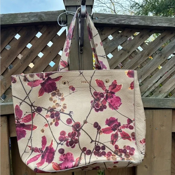 Furla Floral Cream and Pink Women's Tote Bag - Picture 1 of 4